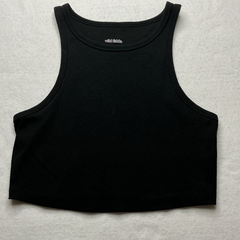 Wild Fable Womens Black Ribbed High Neck Crop Tank Top Size L